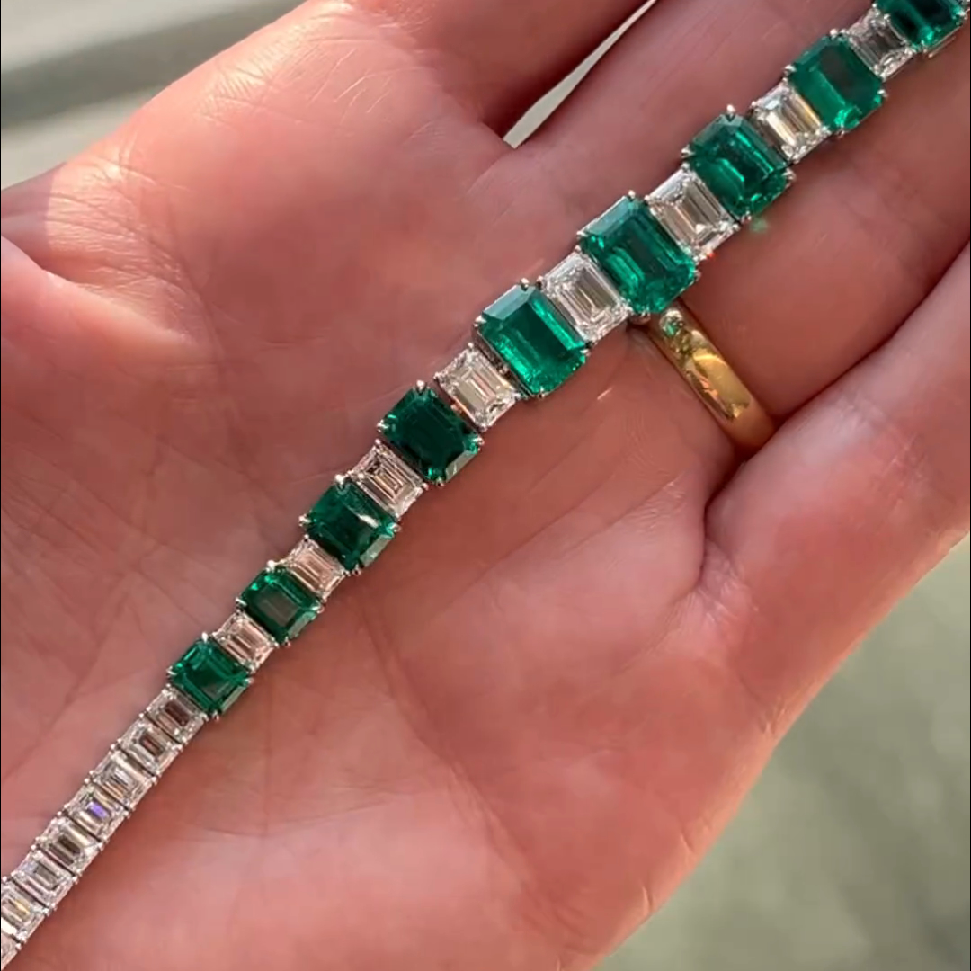 20ct cushion cut emerald sterling silver handmade bracelet