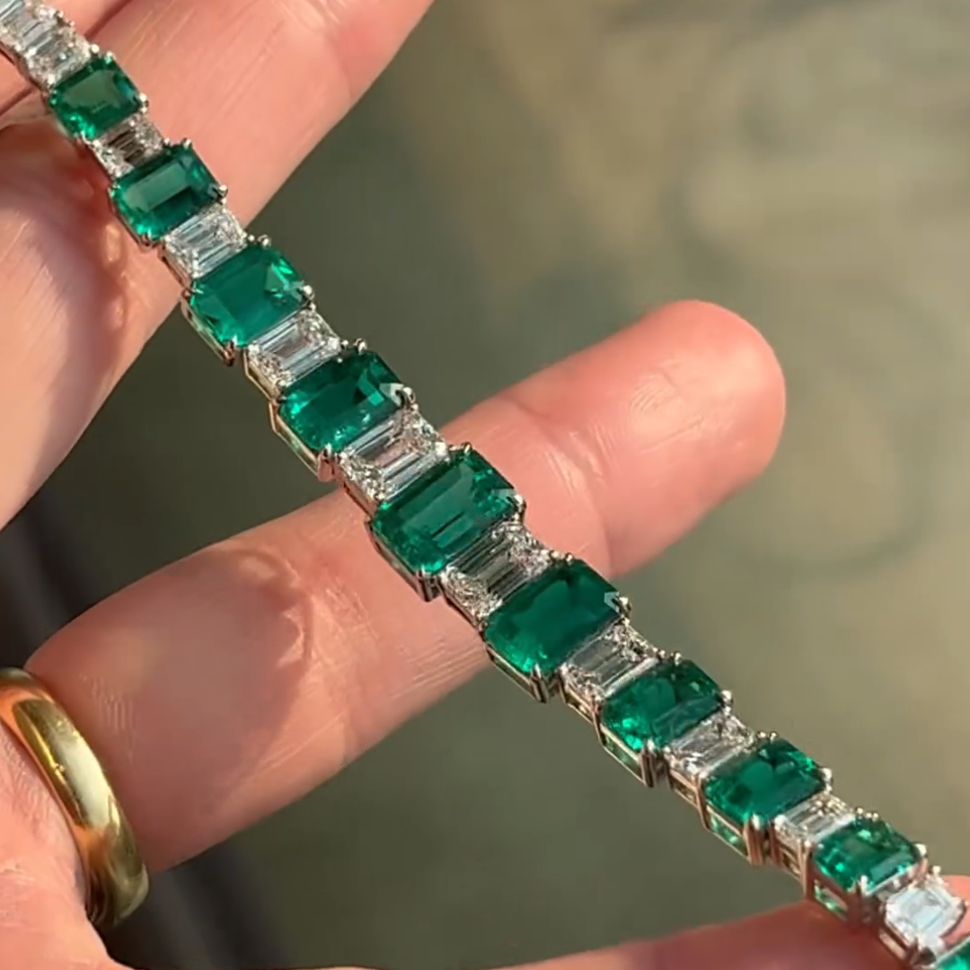 20ct cushion cut emerald sterling silver handmade bracelet