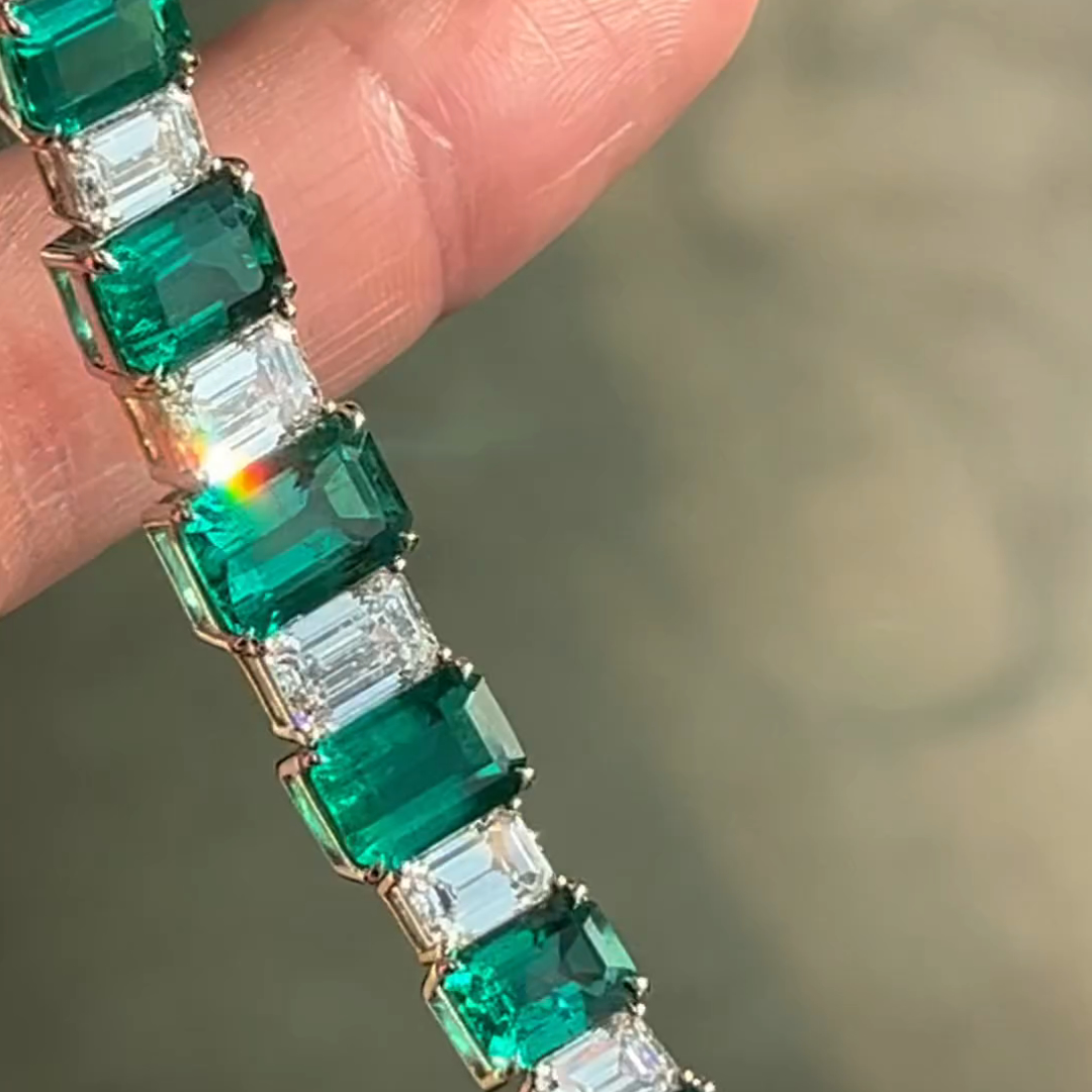 20ct cushion cut emerald sterling silver handmade bracelet