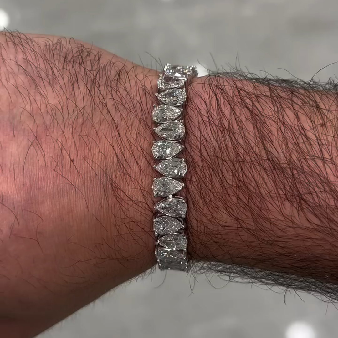 20ct Pear-cut Zircon Sterling Silver Handmade Bracelet