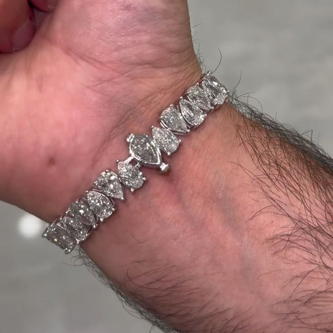 20ct Pear-cut Zircon Sterling Silver Handmade Bracelet