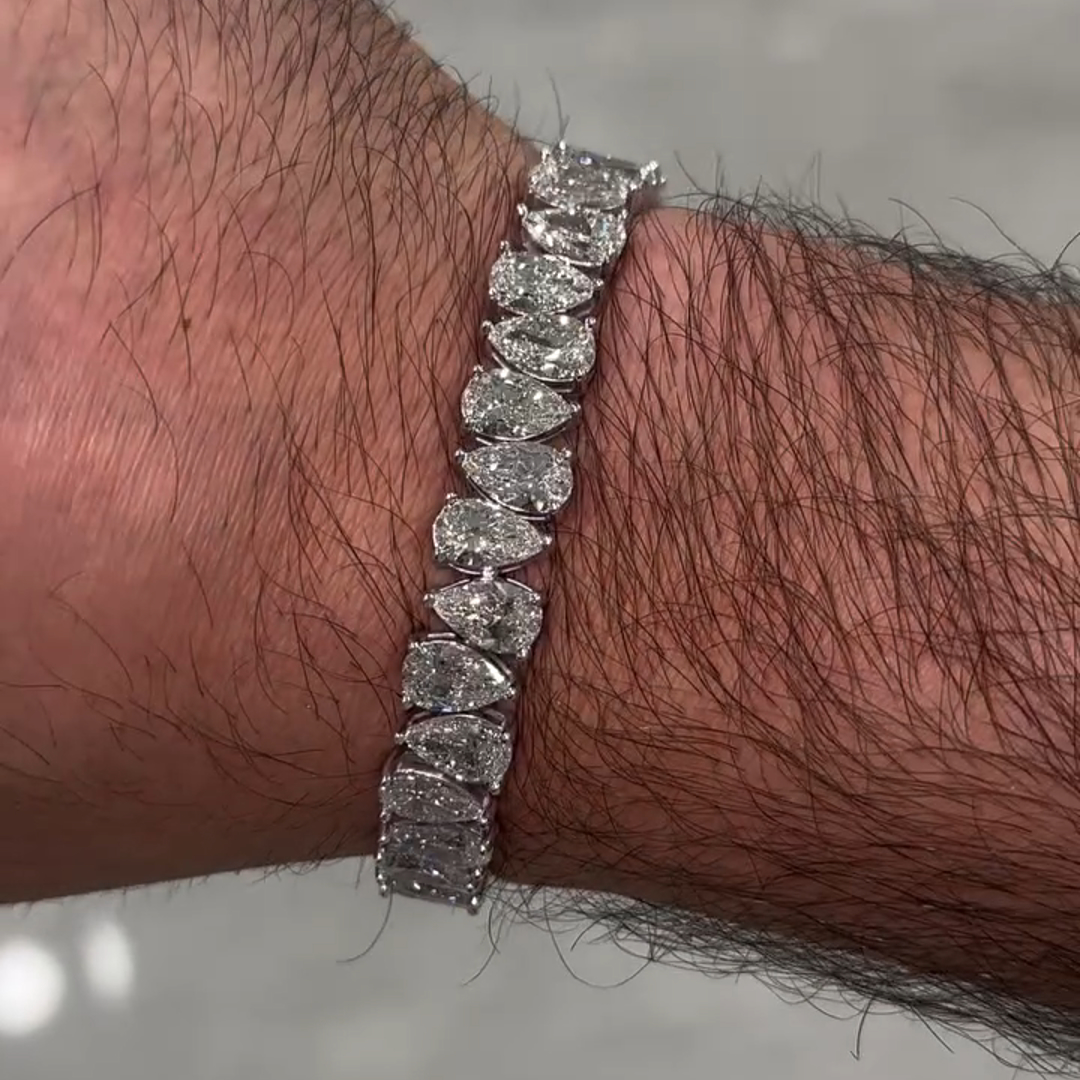 20ct Pear-cut Zircon Sterling Silver Handmade Bracelet