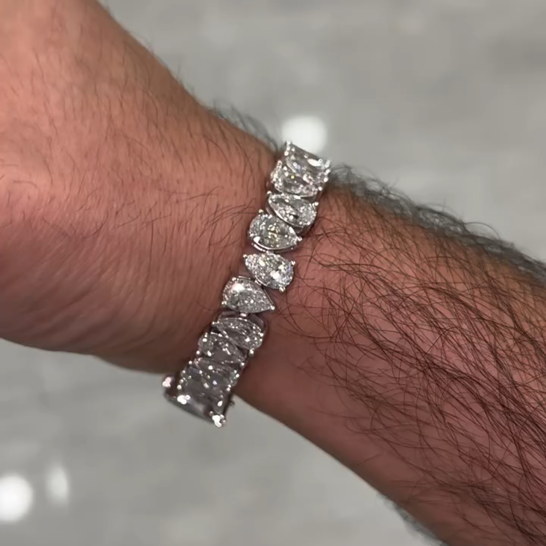 20ct Pear-cut Zircon Sterling Silver Handmade Bracelet