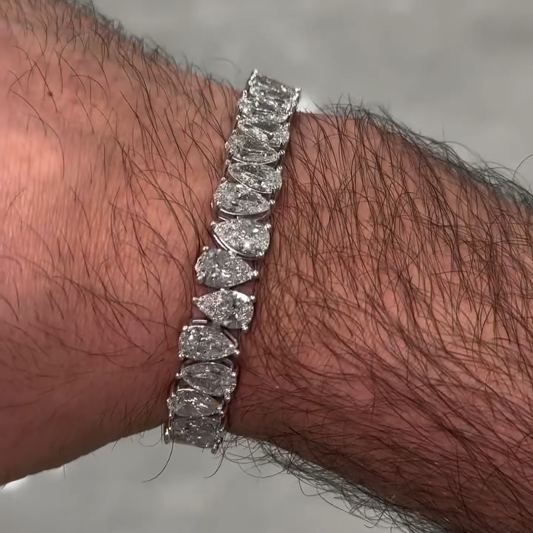 20ct Pear-cut Zircon Sterling Silver Handmade Bracelet