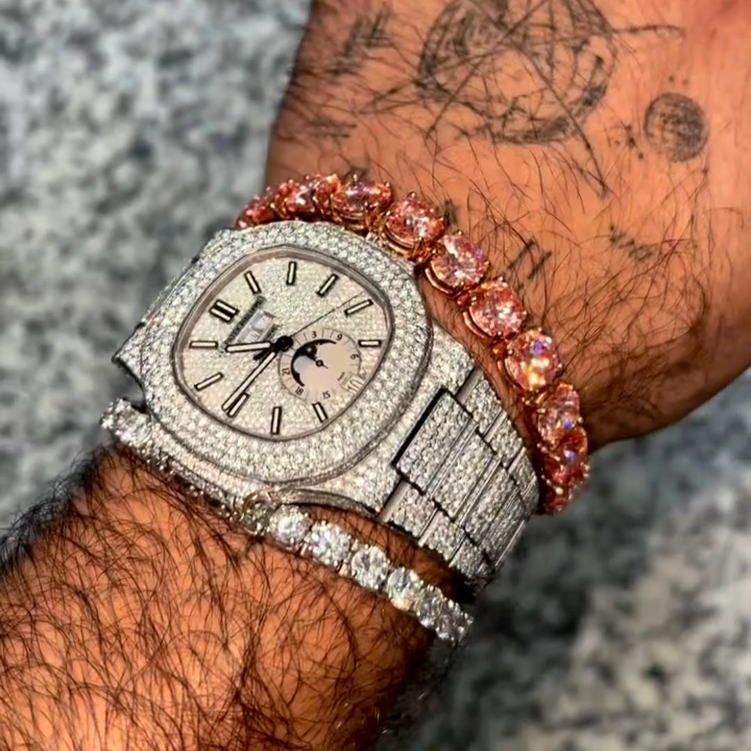 20ct Round Cut Pink Diamond Sterling Silver Handmade Bracelet