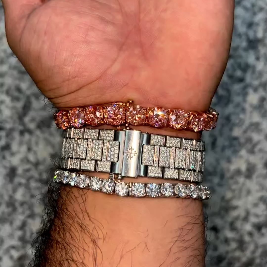 20ct Round Cut Pink Diamond Sterling Silver Handmade Bracelet