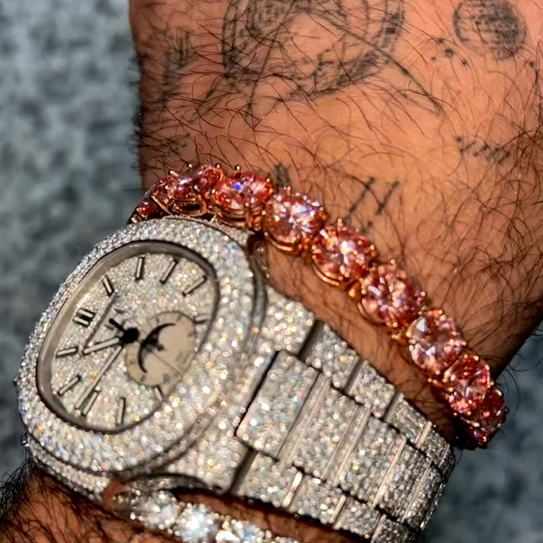 20ct Round Cut Pink Diamond Sterling Silver Handmade Bracelet