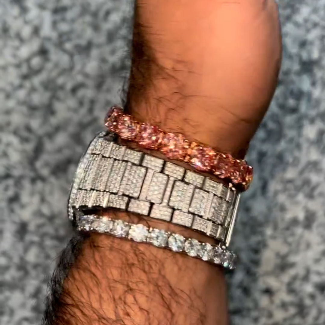 20ct Round Cut Pink Diamond Sterling Silver Handmade Bracelet