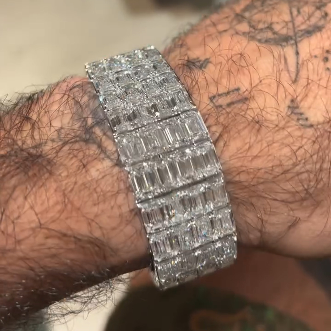 50ct Emerald Cut Diamond Sterling Silver Handmade Bracelet