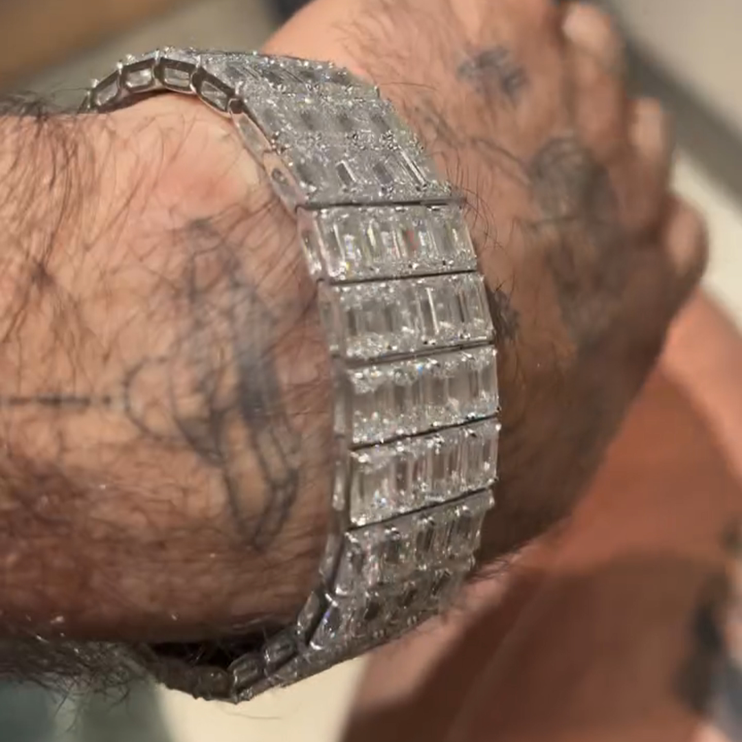 50ct Emerald Cut Diamond Sterling Silver Handmade Bracelet