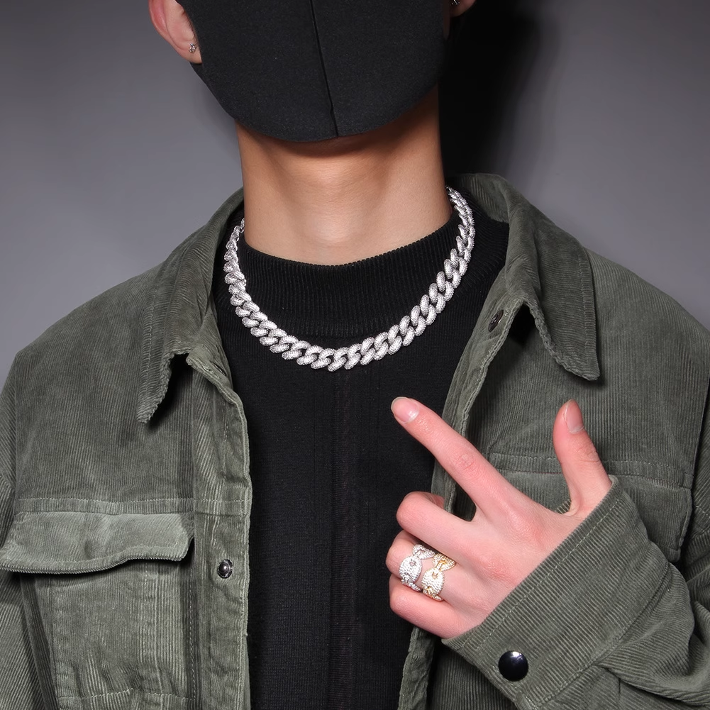 Hip Hop Zircon Cuban Bracelet High Density Full Inlay Necklace