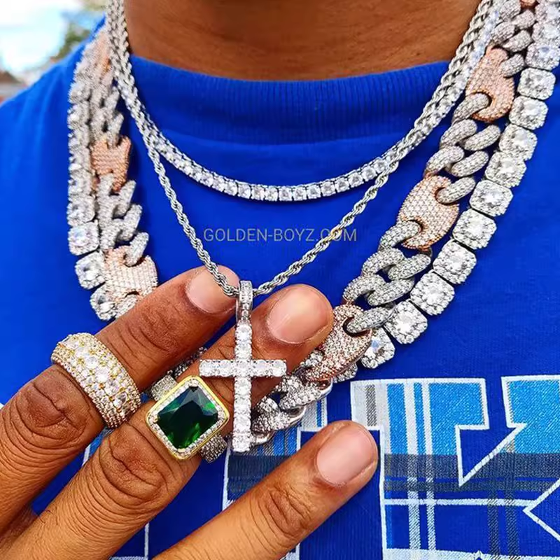 Fashion Hip-hop Clavicle Bracelet Square Zircon Trendy Rock Candy Necklace