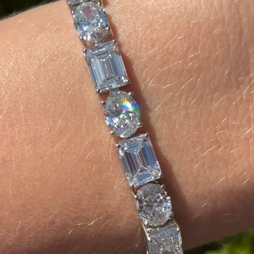 15ct Emerald-cut And Oval-cut Zircon Handmade Sterling Silver Bracelet