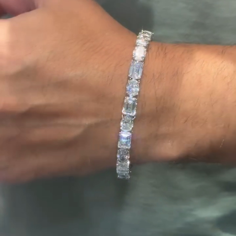 15ct Emerald-cut And Oval-cut Zircon Handmade Sterling Silver Bracelet