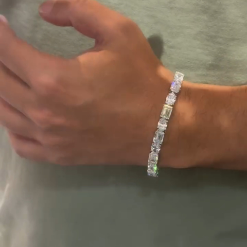 15ct Emerald-cut And Oval-cut Zircon Handmade Sterling Silver Bracelet