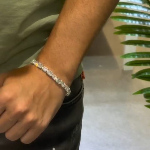 15ct Emerald-cut And Oval-cut Zircon Handmade Sterling Silver Bracelet