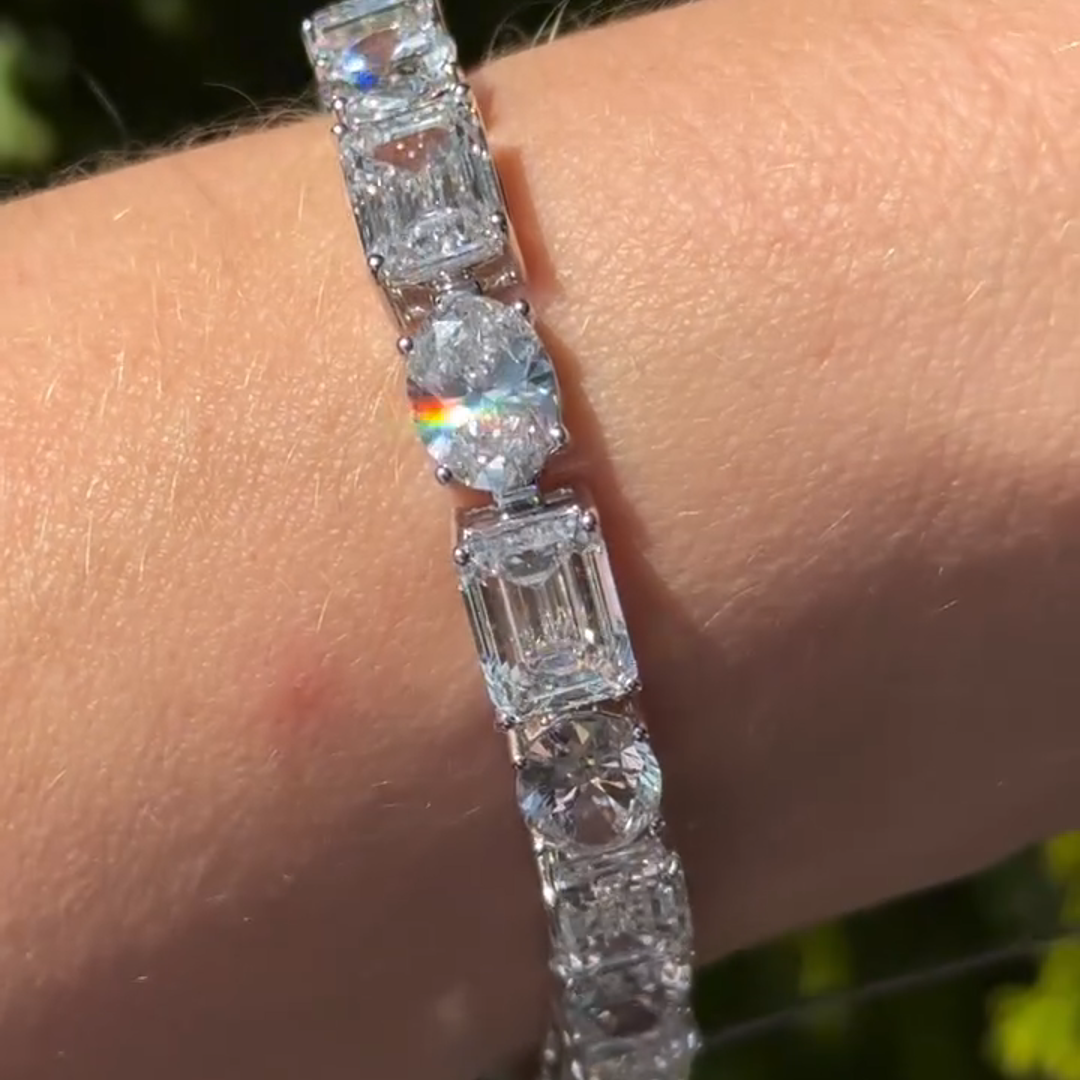 15ct Emerald-cut And Oval-cut Zircon Handmade Sterling Silver Bracelet