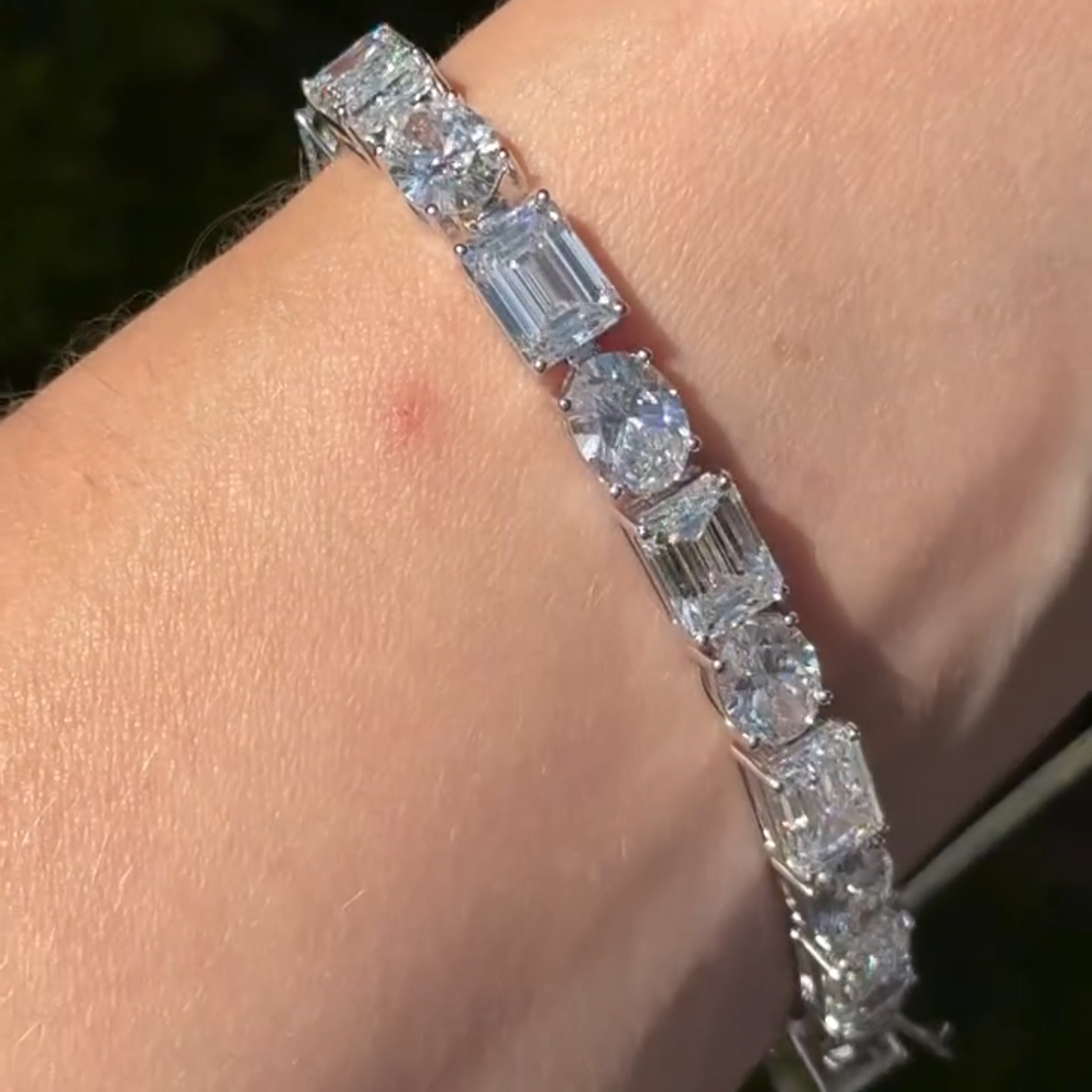 15ct Emerald-cut And Oval-cut Zircon Handmade Sterling Silver Bracelet