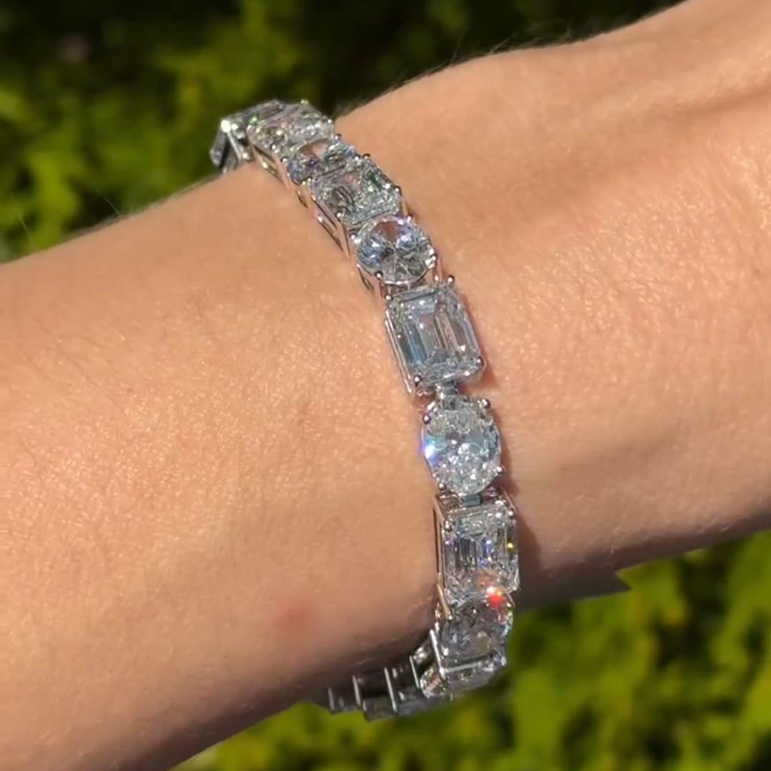 15ct Emerald-cut And Oval-cut Zircon Handmade Sterling Silver Bracelet