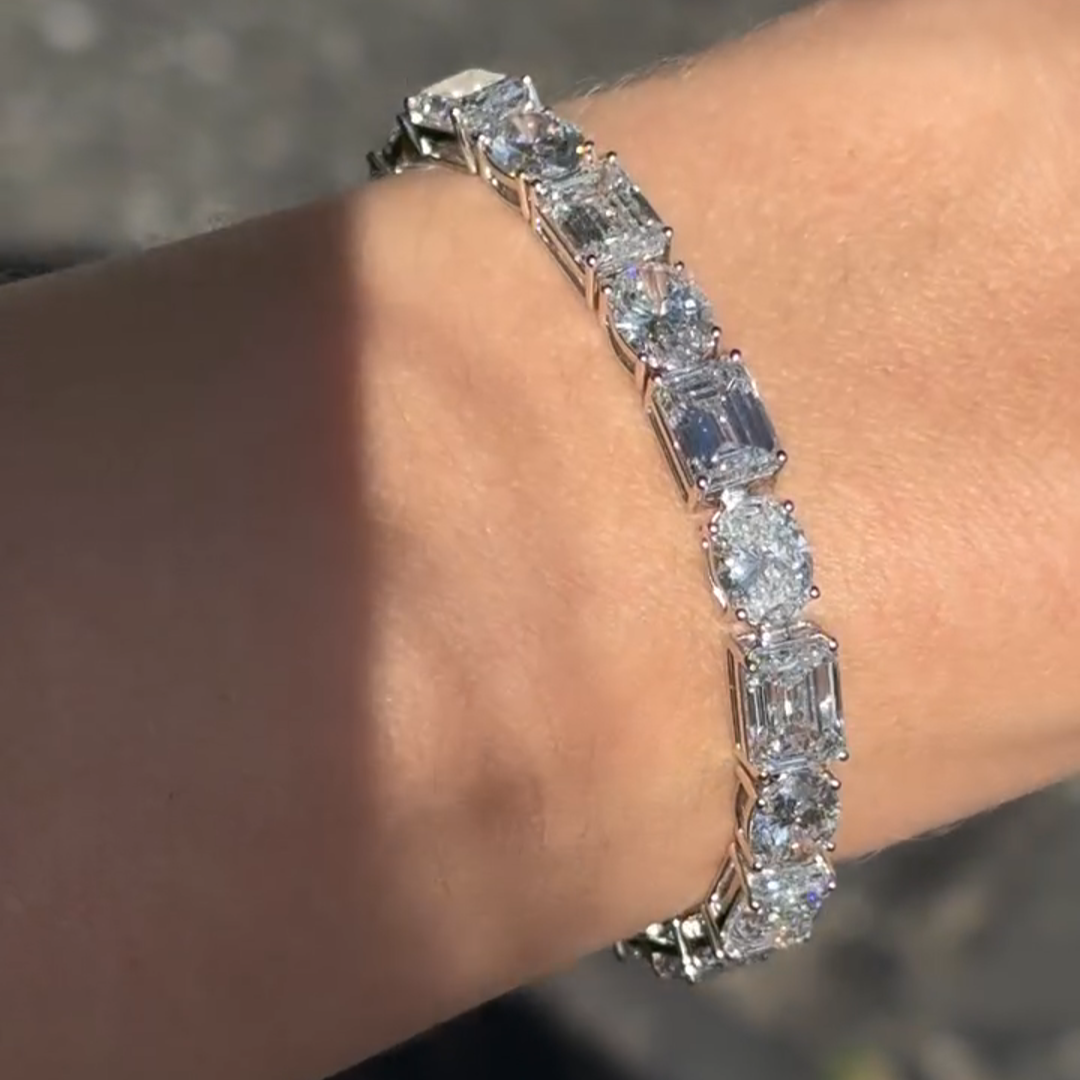 15ct Emerald-cut And Oval-cut Zircon Handmade Sterling Silver Bracelet