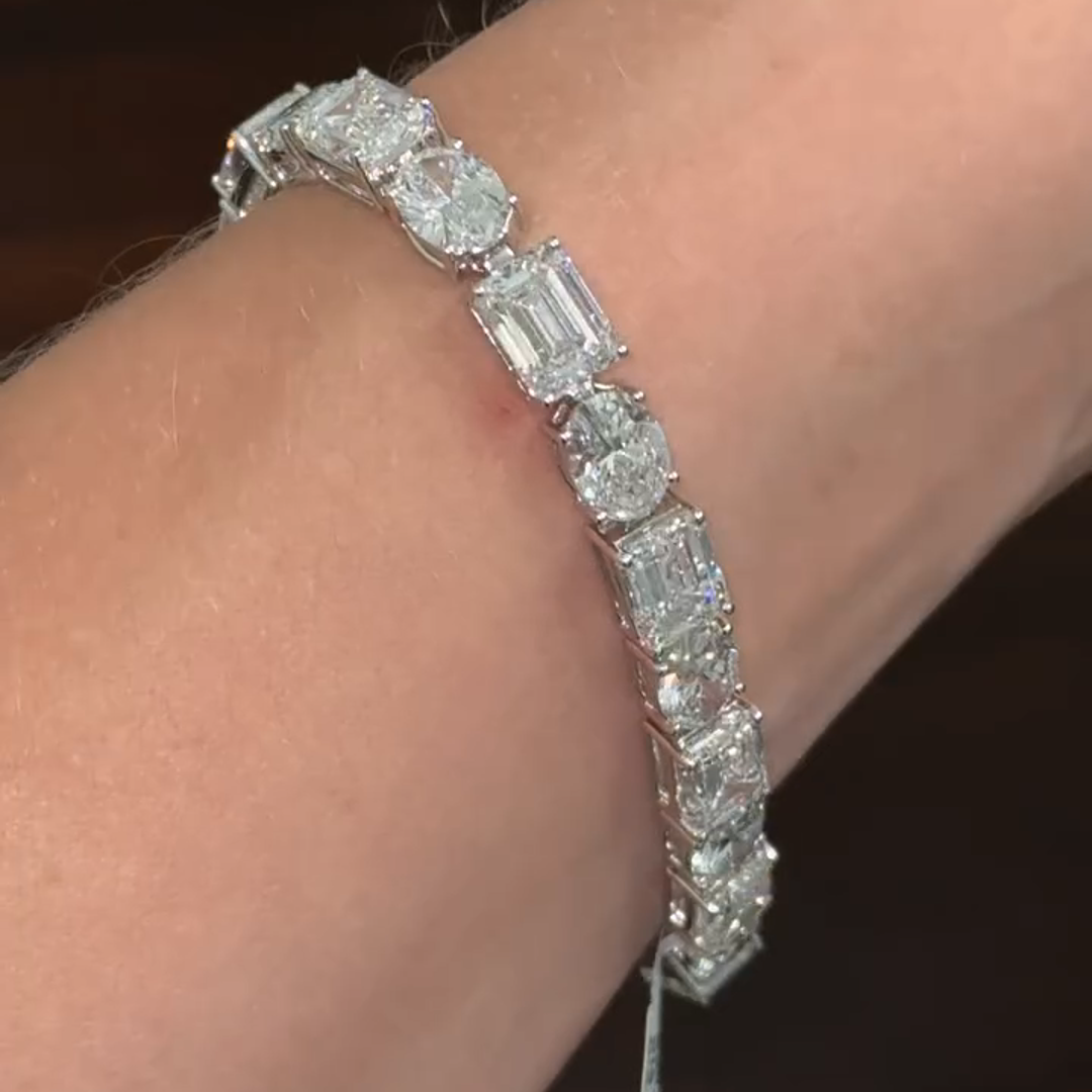 15ct Emerald-cut And Oval-cut Zircon Handmade Sterling Silver Bracelet