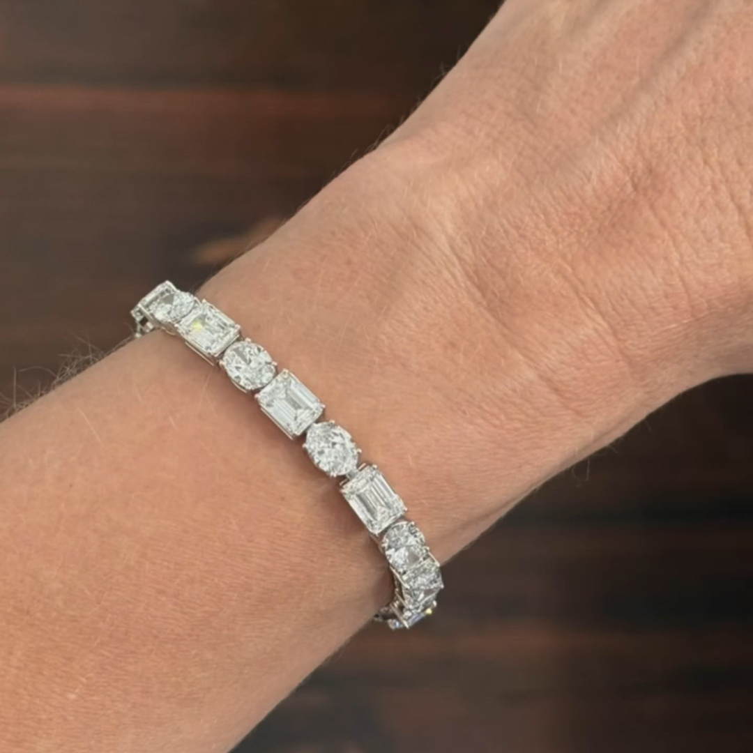 15ct Emerald-cut And Oval-cut Zircon Handmade Sterling Silver Bracelet