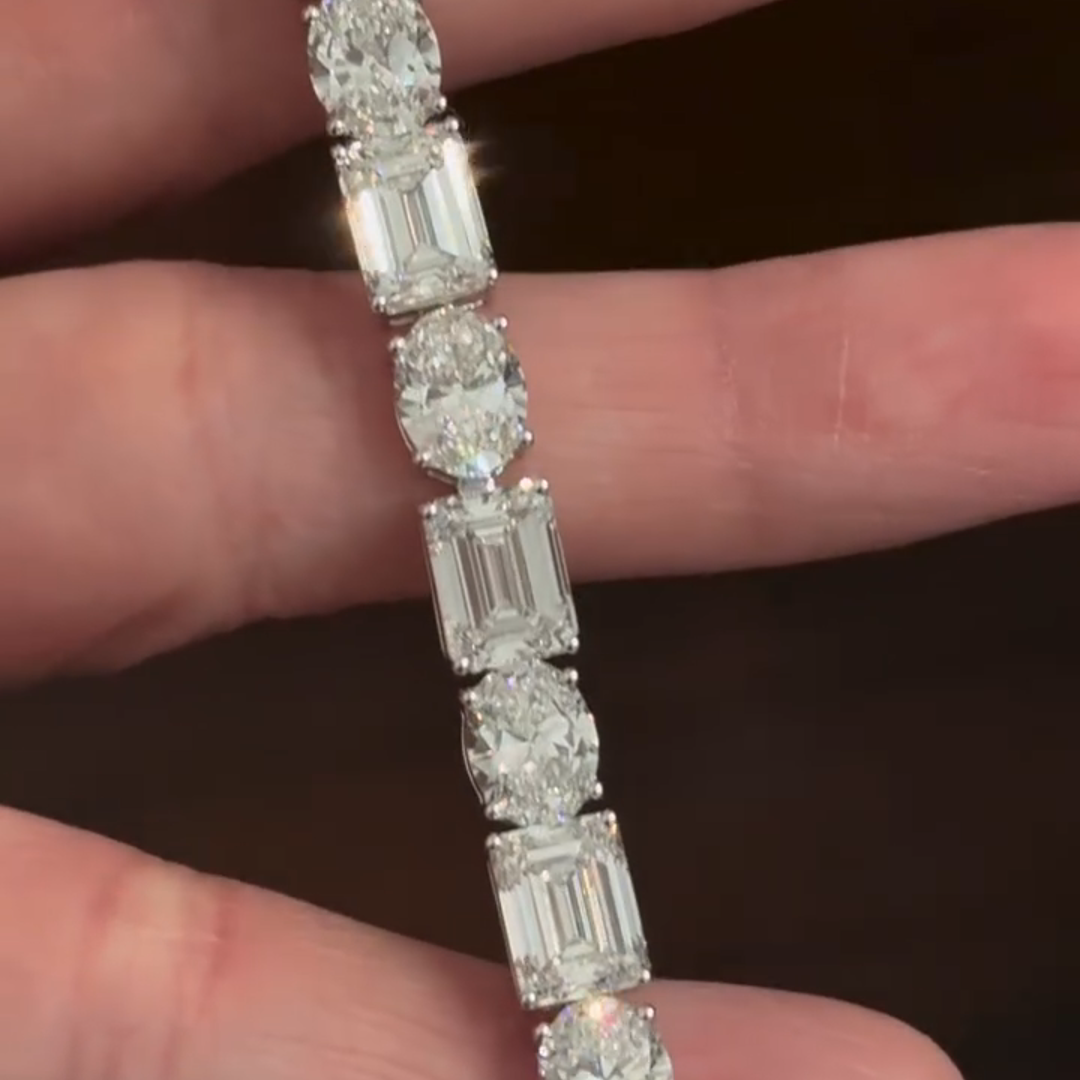 15ct Emerald-cut And Oval-cut Zircon Handmade Sterling Silver Bracelet