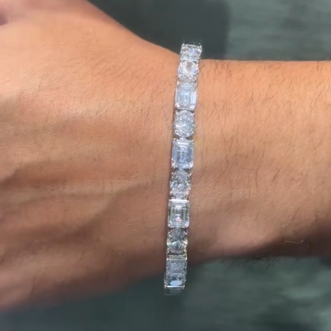 15ct Emerald-cut And Oval-cut Zircon Handmade Sterling Silver Bracelet