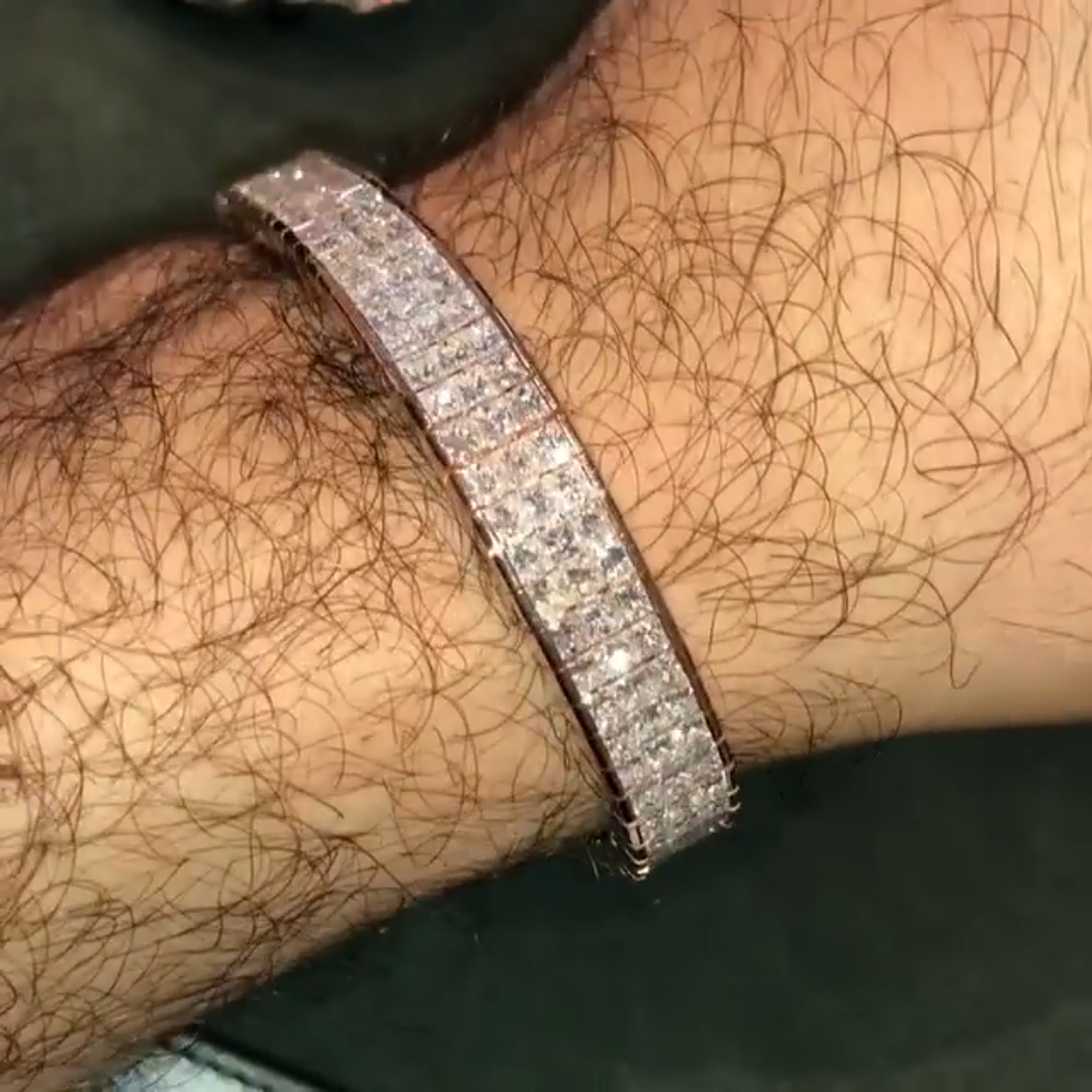 10ct Cushion-cut Diamond Sterling Silver Rose Gold Plated Handmade Bracelet