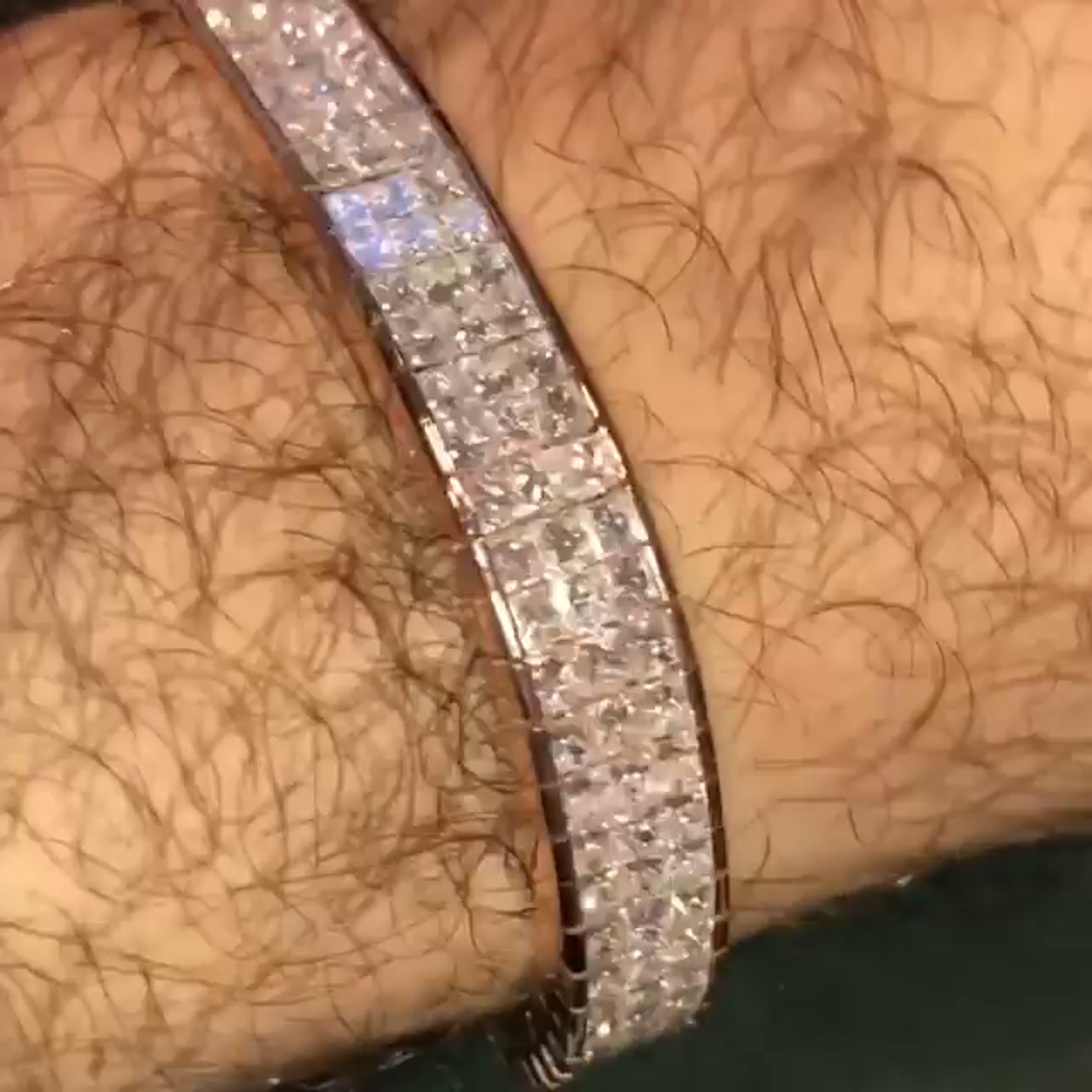 10ct Cushion-cut Diamond Sterling Silver Rose Gold Plated Handmade Bracelet