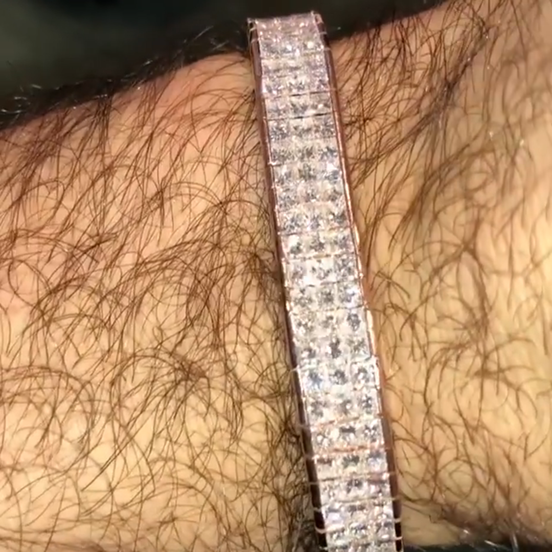 10ct Cushion-cut Diamond Sterling Silver Rose Gold Plated Handmade Bracelet