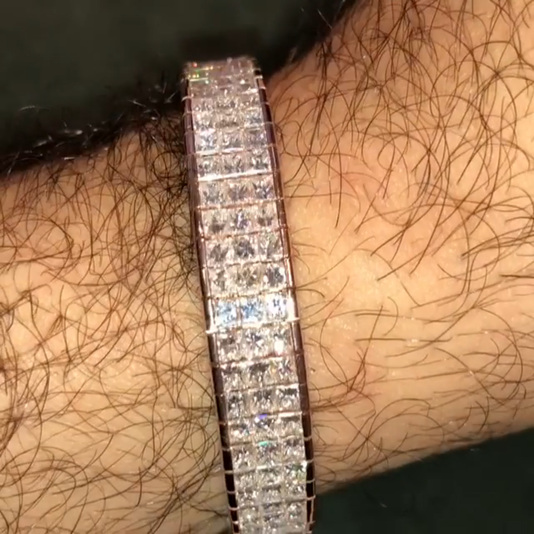 10ct Cushion-cut Diamond Sterling Silver Rose Gold Plated Handmade Bracelet