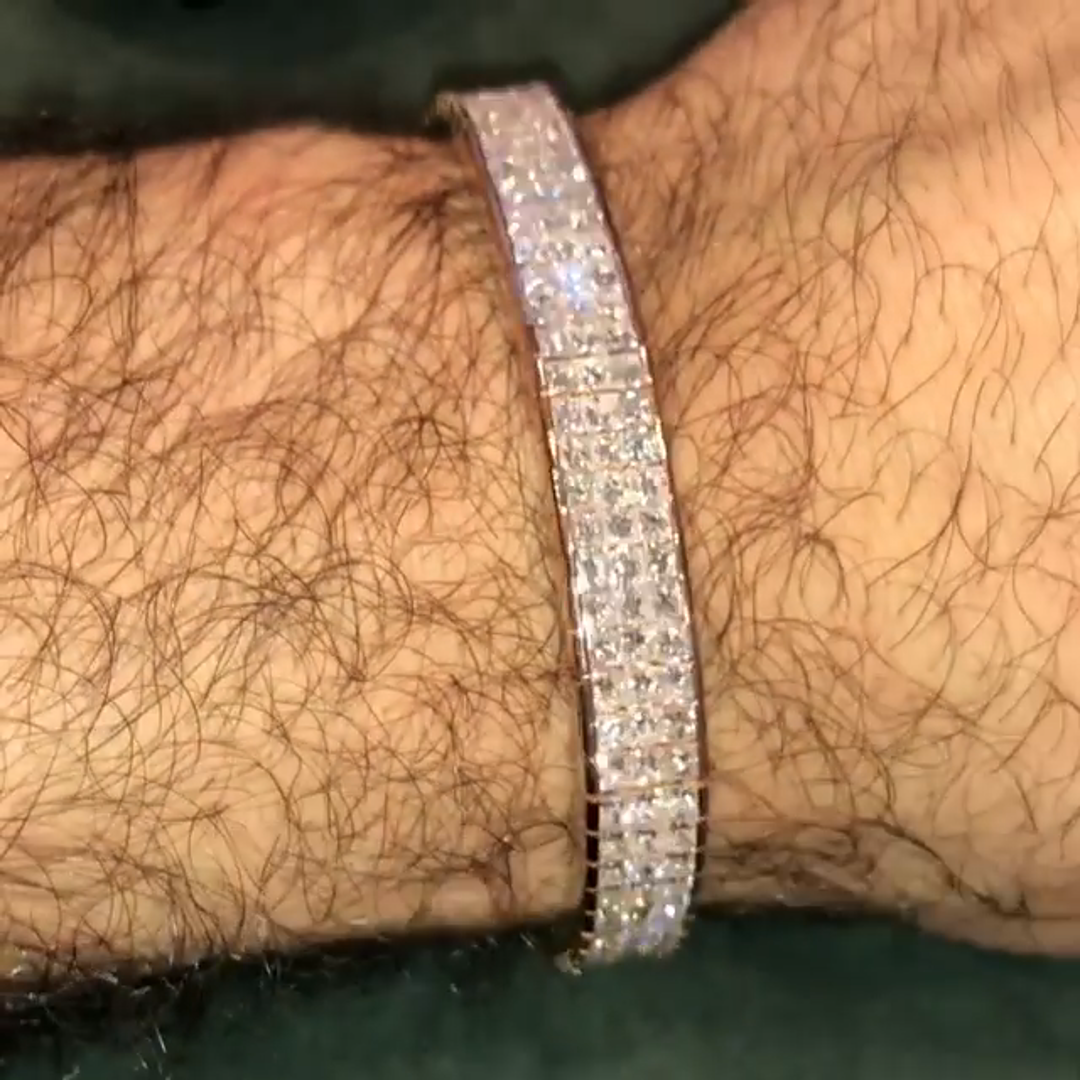 10ct Cushion-cut Diamond Sterling Silver Rose Gold Plated Handmade Bracelet