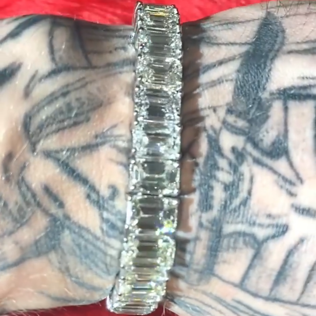 20ct Emerald-cut Diamond Sterling Silver Handmade Bracelet