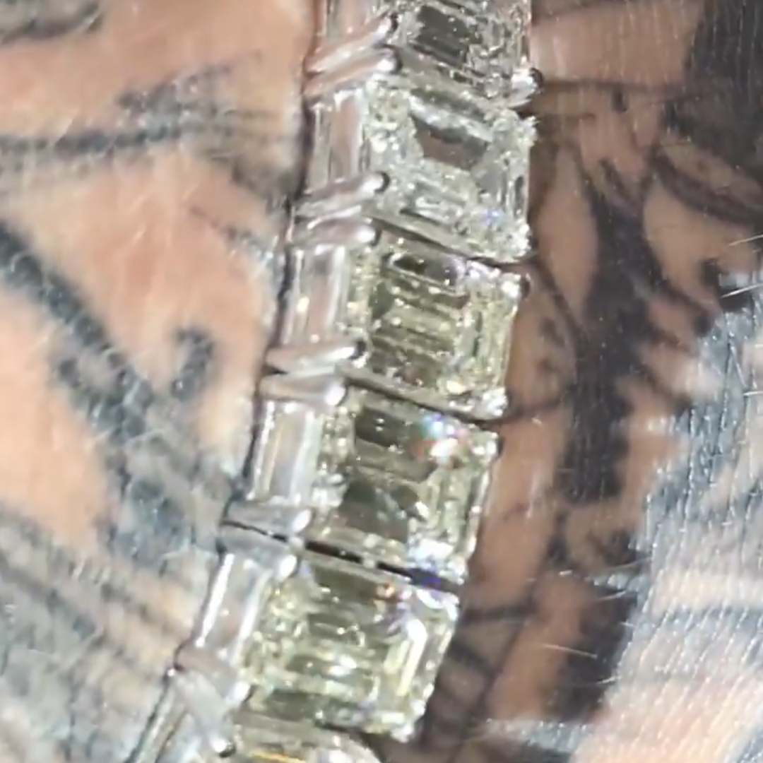 20ct Emerald-cut Diamond Sterling Silver Handmade Bracelet