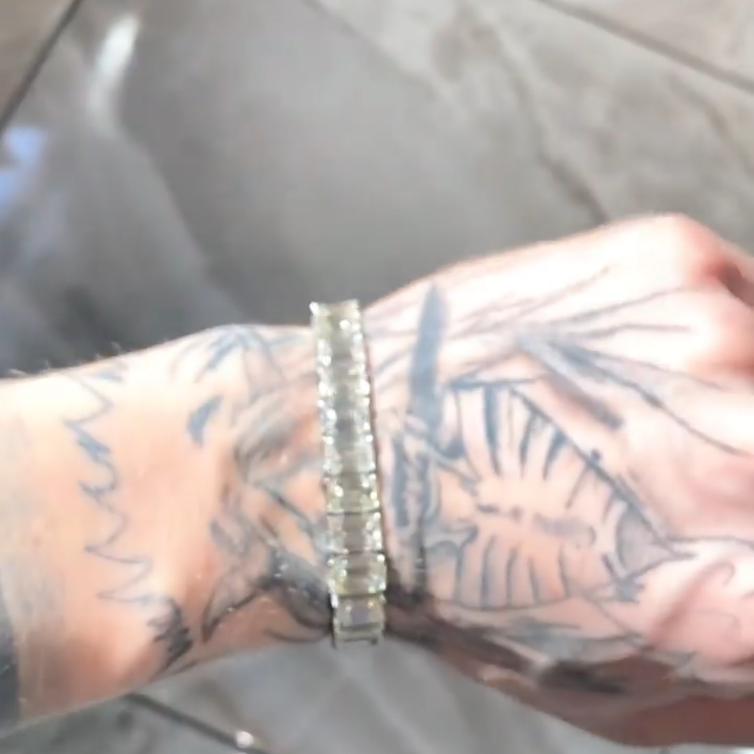 20ct Emerald-cut Diamond Sterling Silver Handmade Bracelet