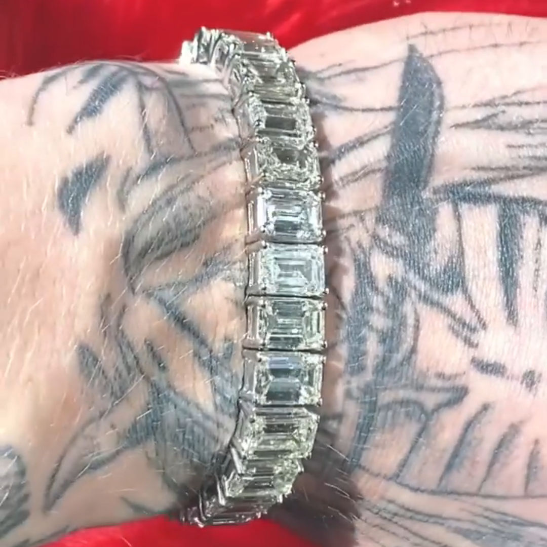 20ct Emerald-cut Diamond Sterling Silver Handmade Bracelet