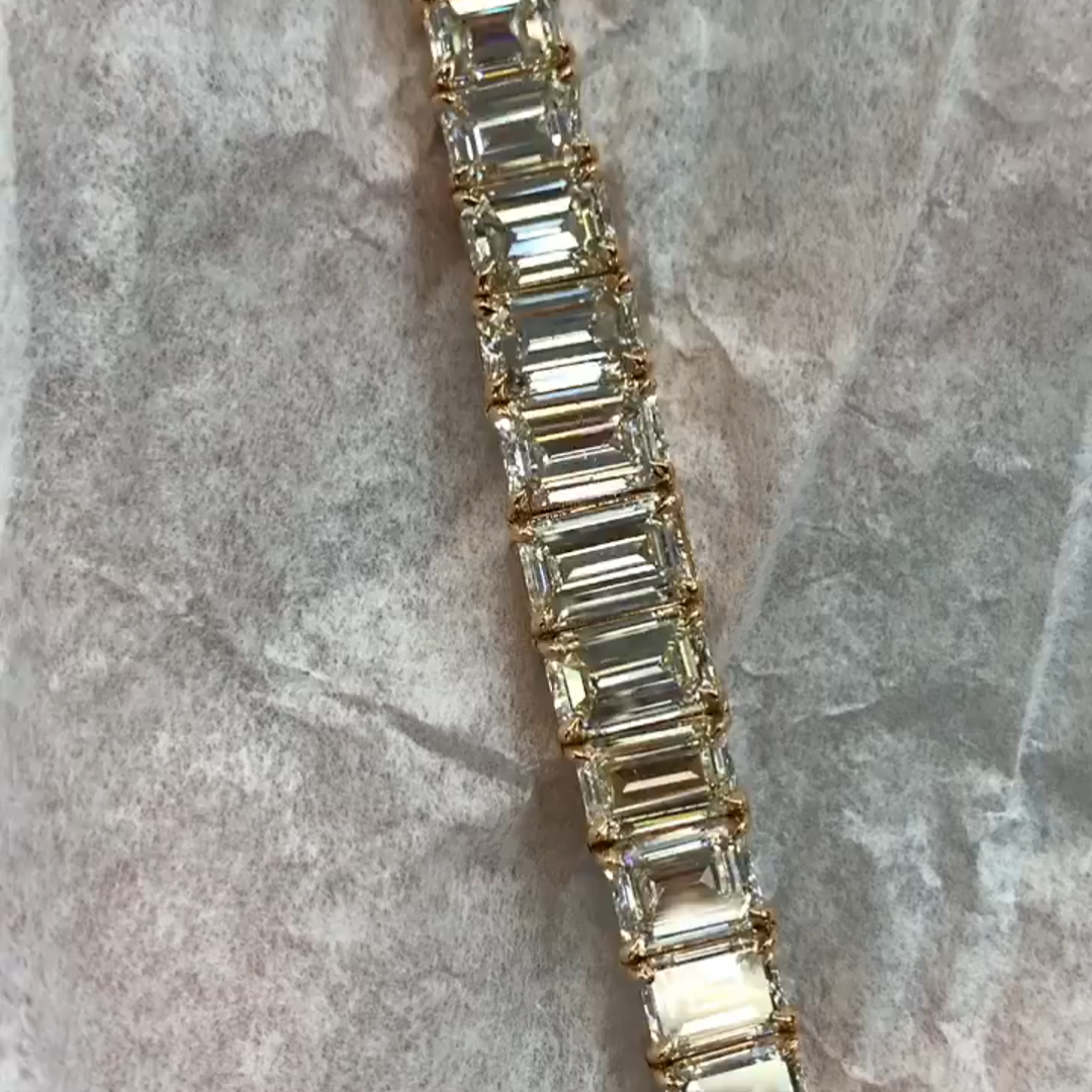 20ct Emerald-cut Diamond Sterling Silver Handmade Rose Gold-plated Bracelet