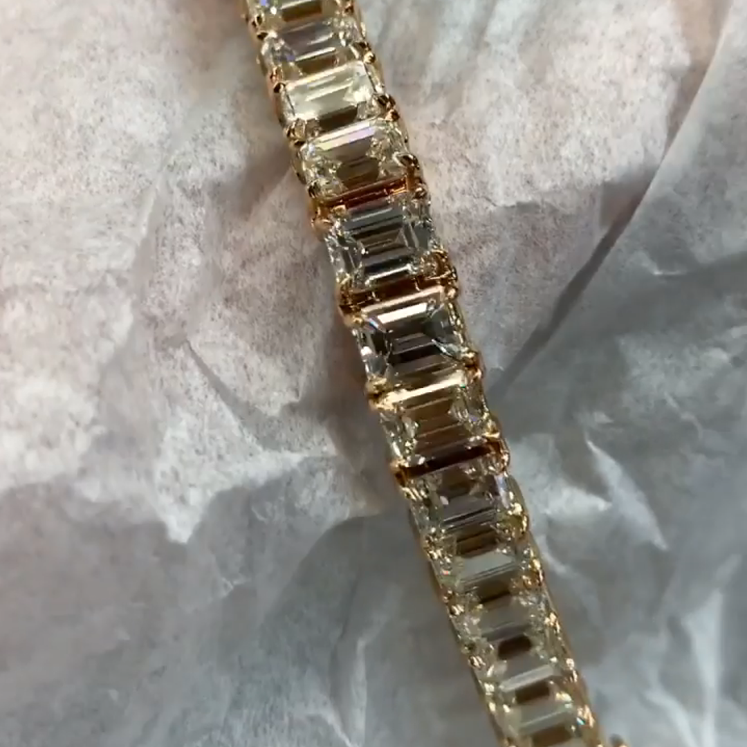 20ct Emerald-cut Diamond Sterling Silver Handmade Rose Gold-plated Bracelet