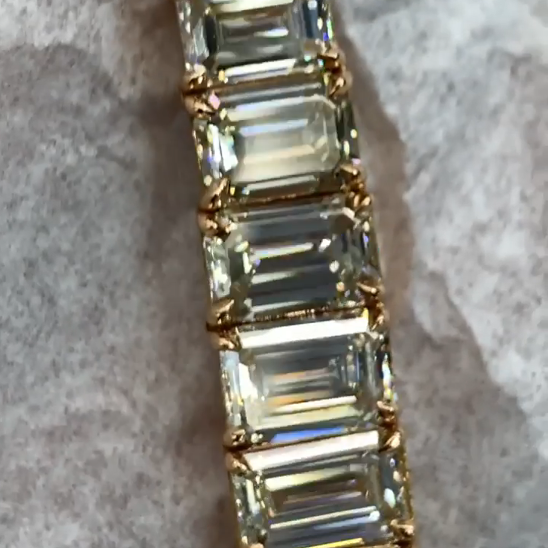 20ct Emerald-cut Diamond Sterling Silver Handmade Rose Gold-plated Bracelet
