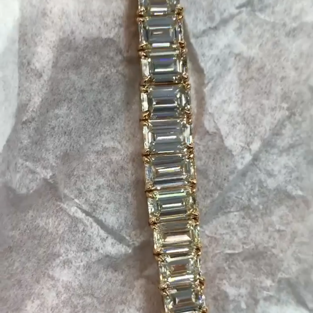 20ct Emerald-cut Diamond Sterling Silver Handmade Rose Gold-plated Bracelet