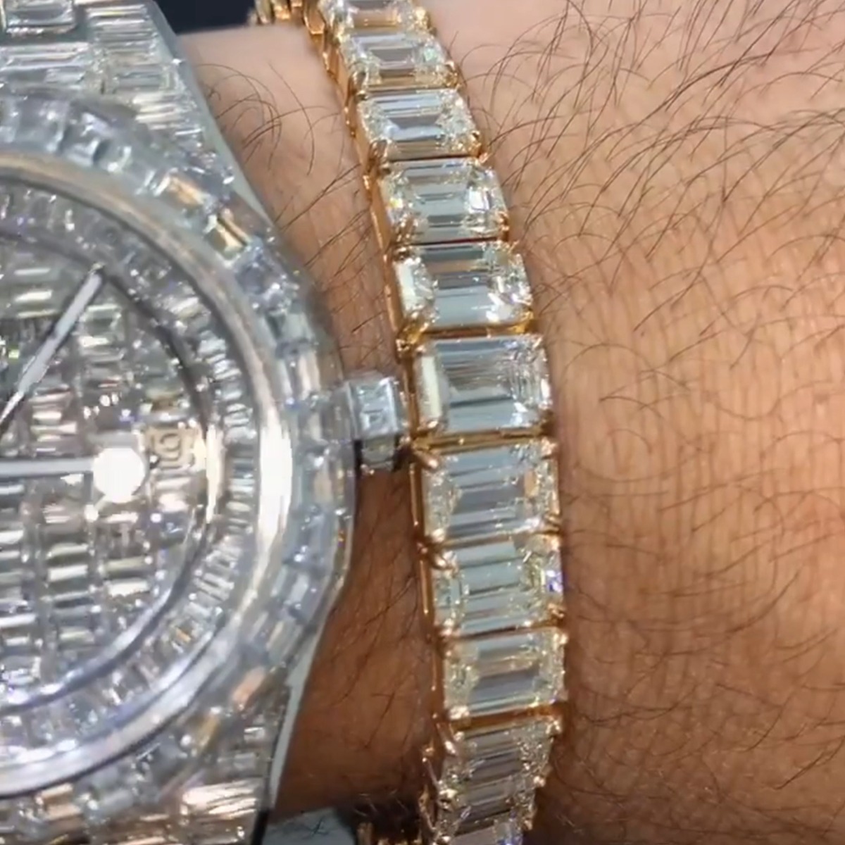 20ct Emerald-cut Diamond Sterling Silver Handmade Rose Gold-plated Bracelet