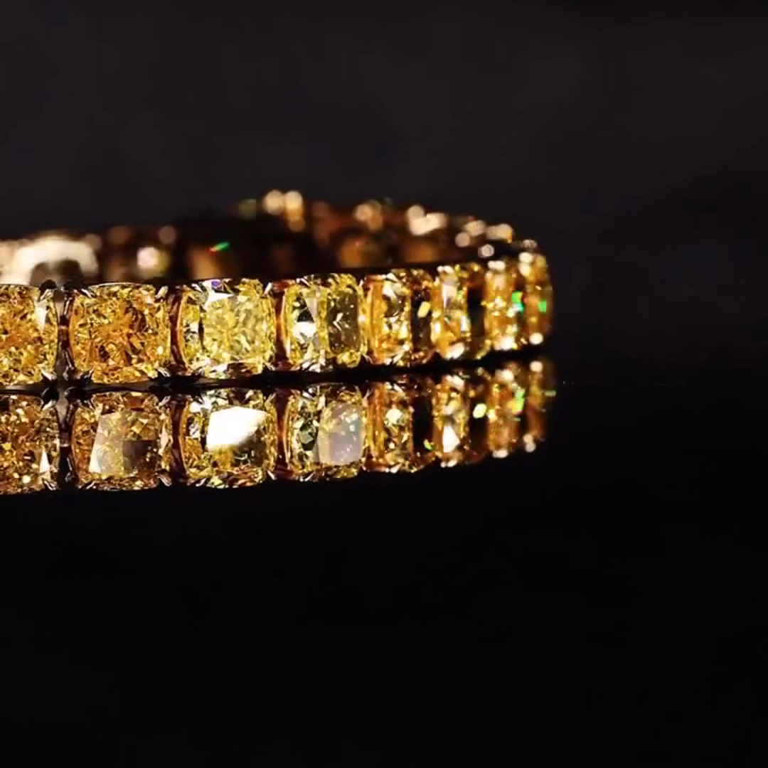 15ct Princess-cut Yellow Zircon Handmade Sterling Silver And Yellow Gold-plated Bracelet