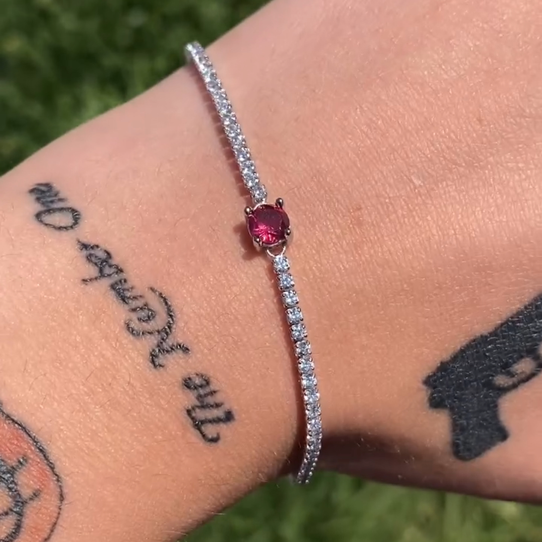 5ct Cushion-cut Ruby ​​and Diamond Handmade Sterling Silver Bracelet