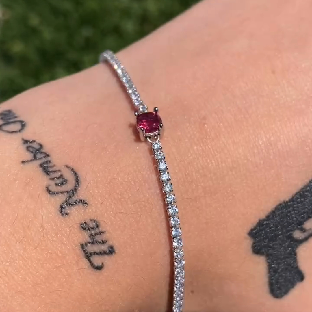 5ct Cushion-cut Ruby ​​and Diamond Handmade Sterling Silver Bracelet