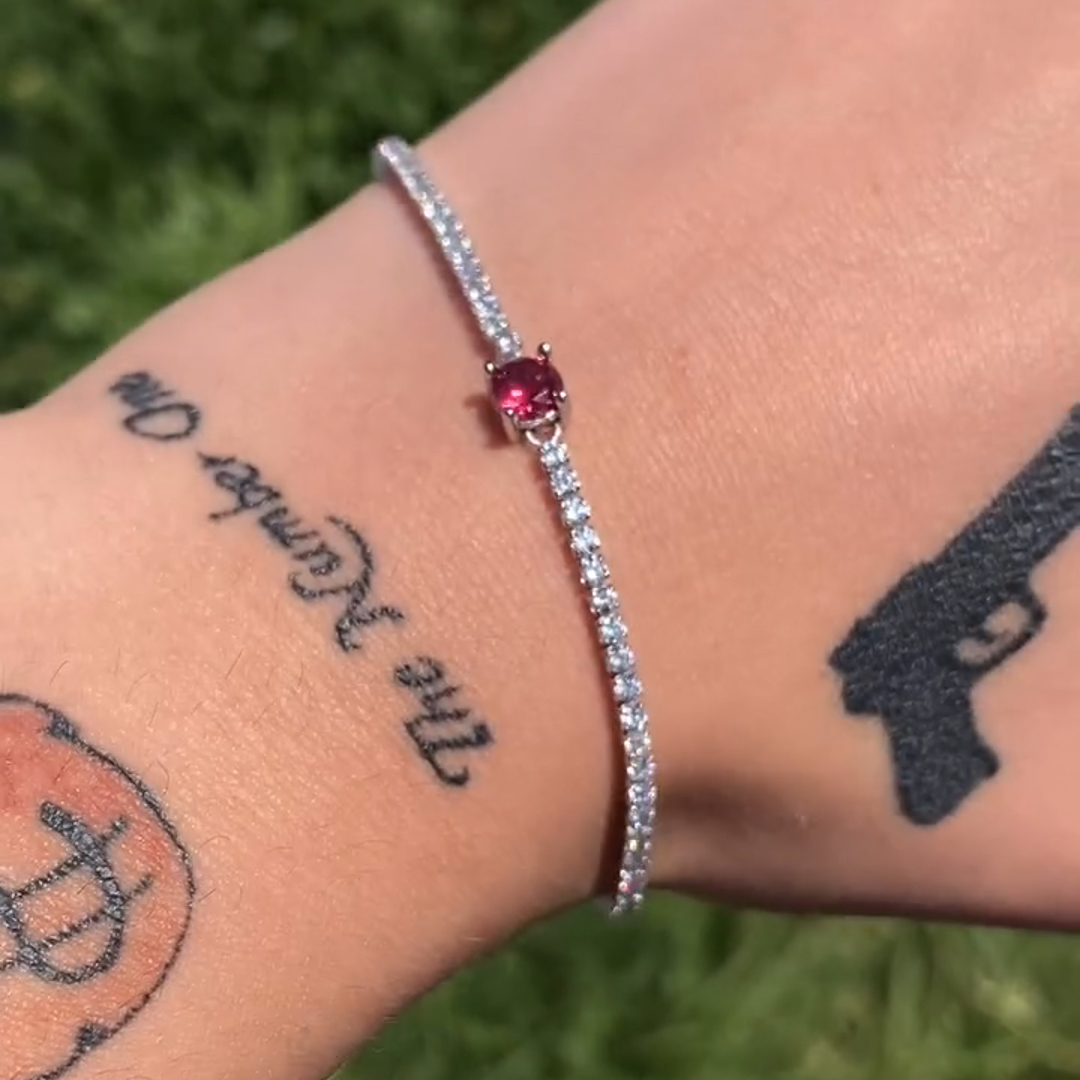 5ct Cushion-cut Ruby ​​and Diamond Handmade Sterling Silver Bracelet