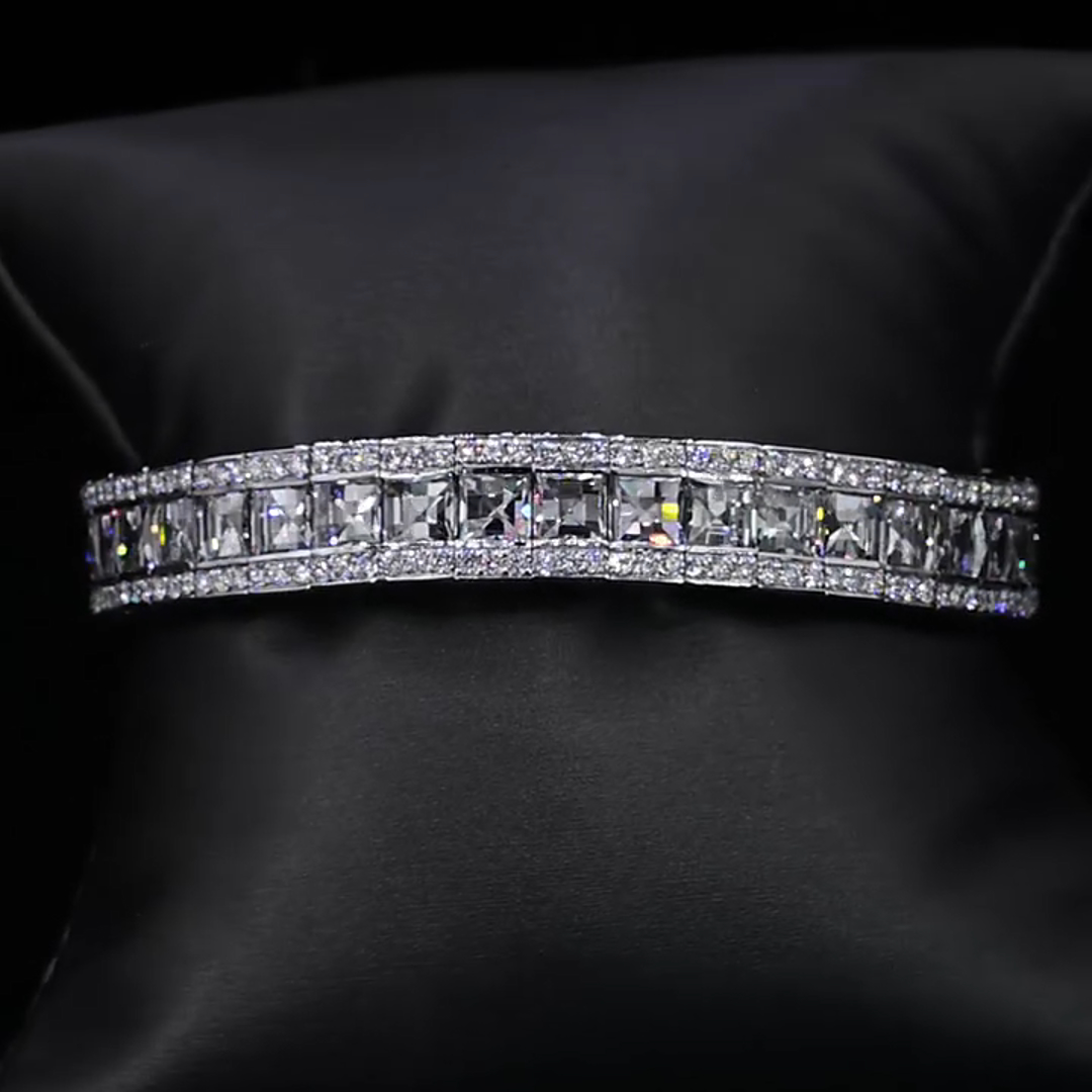 15ct Cushion-cut Diamond Handmade Sterling Silver Bracelet