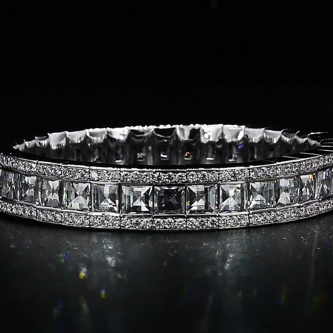 15ct Cushion-cut Diamond Handmade Sterling Silver Bracelet