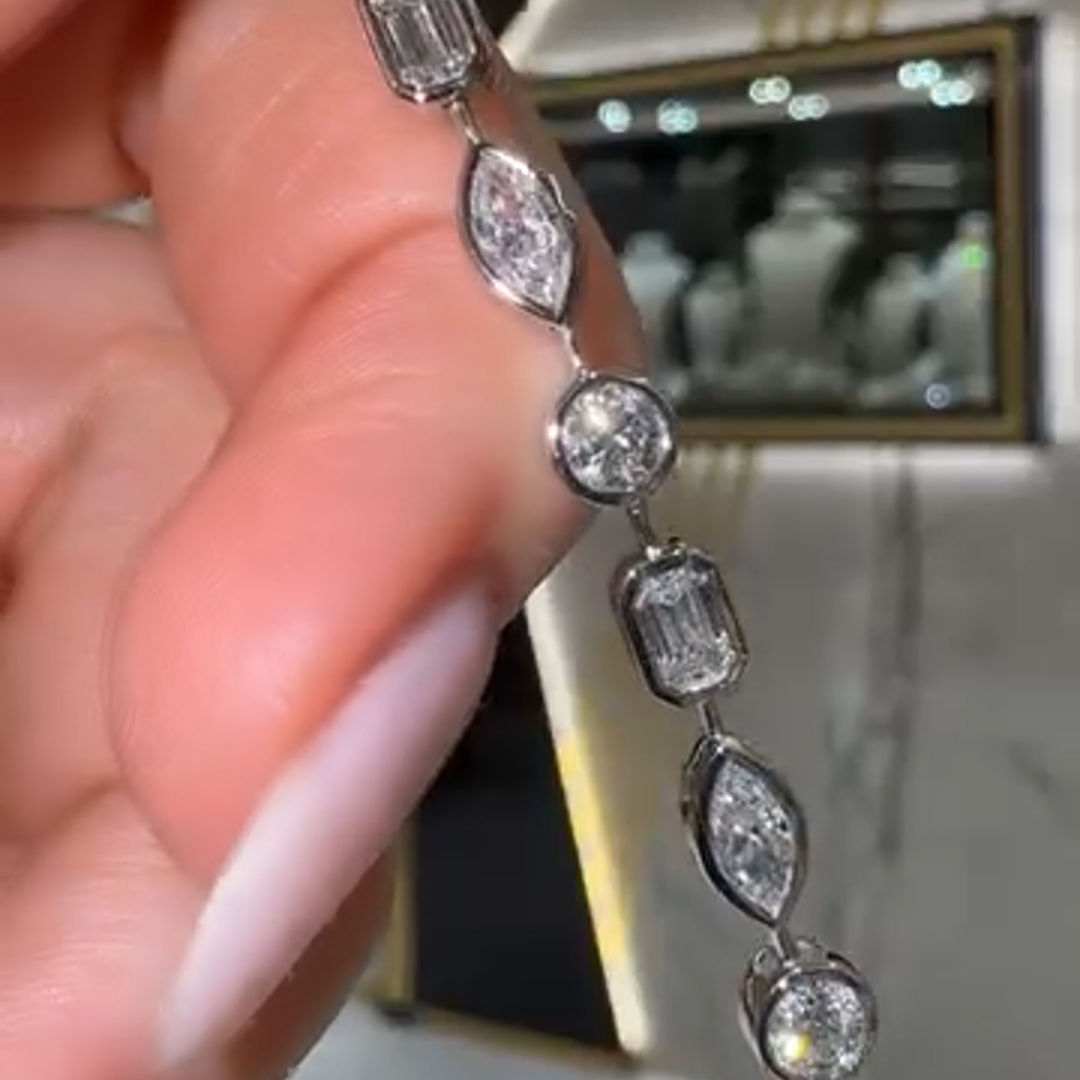 15ct Three-way Cut Zircon Sterling Silver Handmade Bracelet