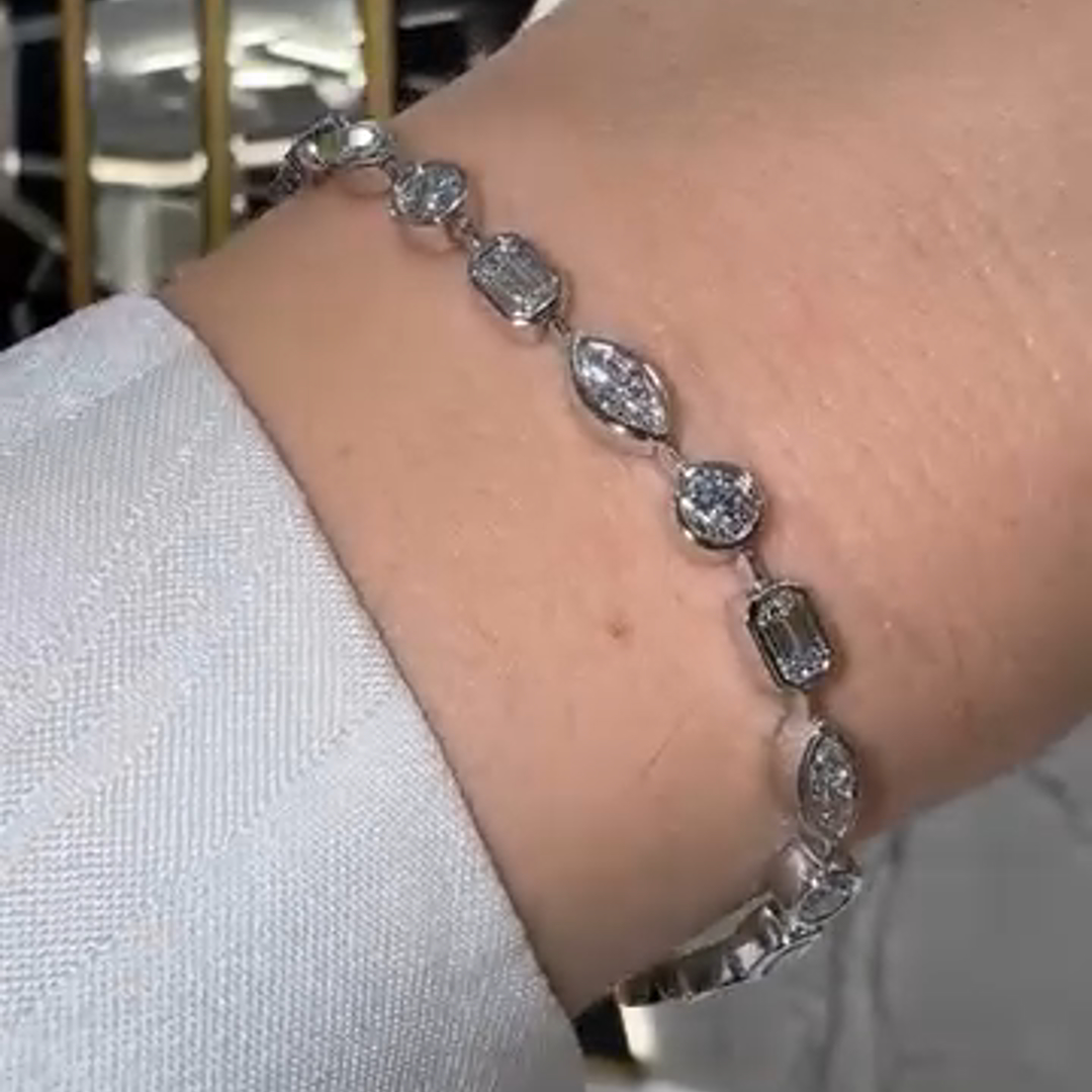 15ct Three-way Cut Zircon Sterling Silver Handmade Bracelet